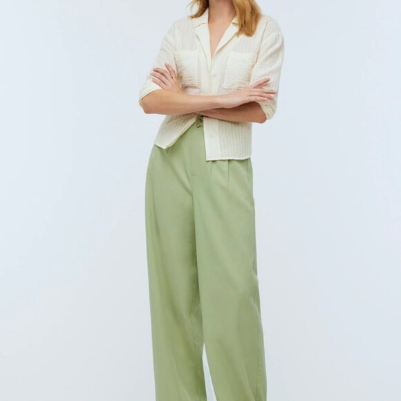 NWT Madewell The Tall Harlow Wide Leg Pant in Drapey Twill -- Pale Lemongrass - Picture 2 of 12